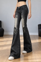 Vintage Plant Print Flared Jeans