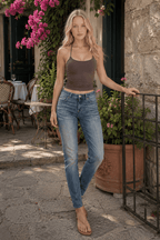 Minimalist Brown Slim Strap Halter Top