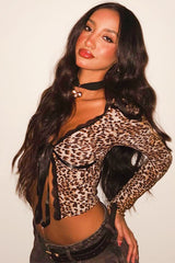 Leopard Print V-Neck Tie Front Crop Top