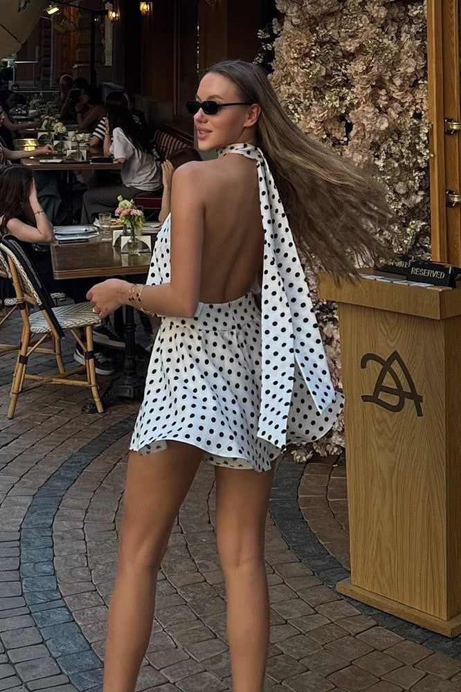 Polka Dot Halter Backless Tie Mini Dress Secondary image