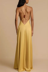 Satin Deep V Backless Maxi Sexy Silk Dress