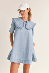 Ruffled Collar Denim Dress