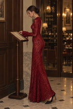 Red Leopard Print Crew Neck Backless Mermaid Maxi Dress