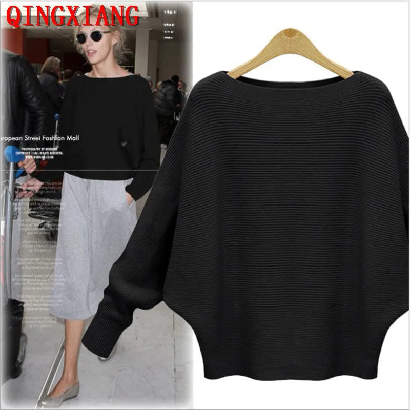 High Stretch Knitwear Wide Pullover Batwing Loose Sweater