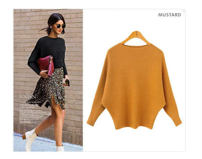 High Stretch Knitwear Wide Pullover Batwing Loose Sweater