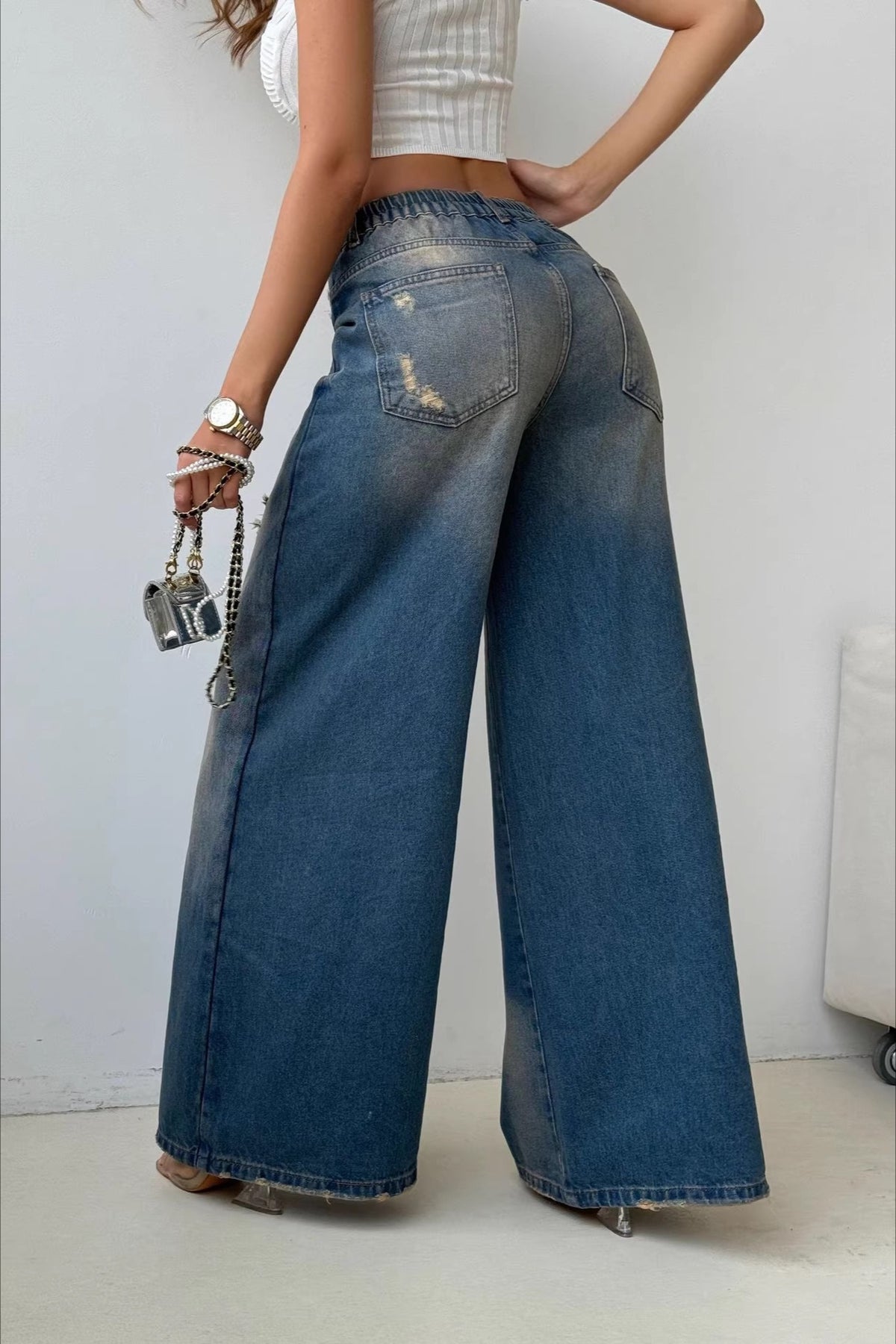Vintage Distressed Deconstructed Wide Leg Jeans