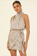 Elegant Halter Satin Tie up Bodycon Cocktail Dress