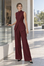Drape Sleeveless Shirt Elegant Two Piece Work Set