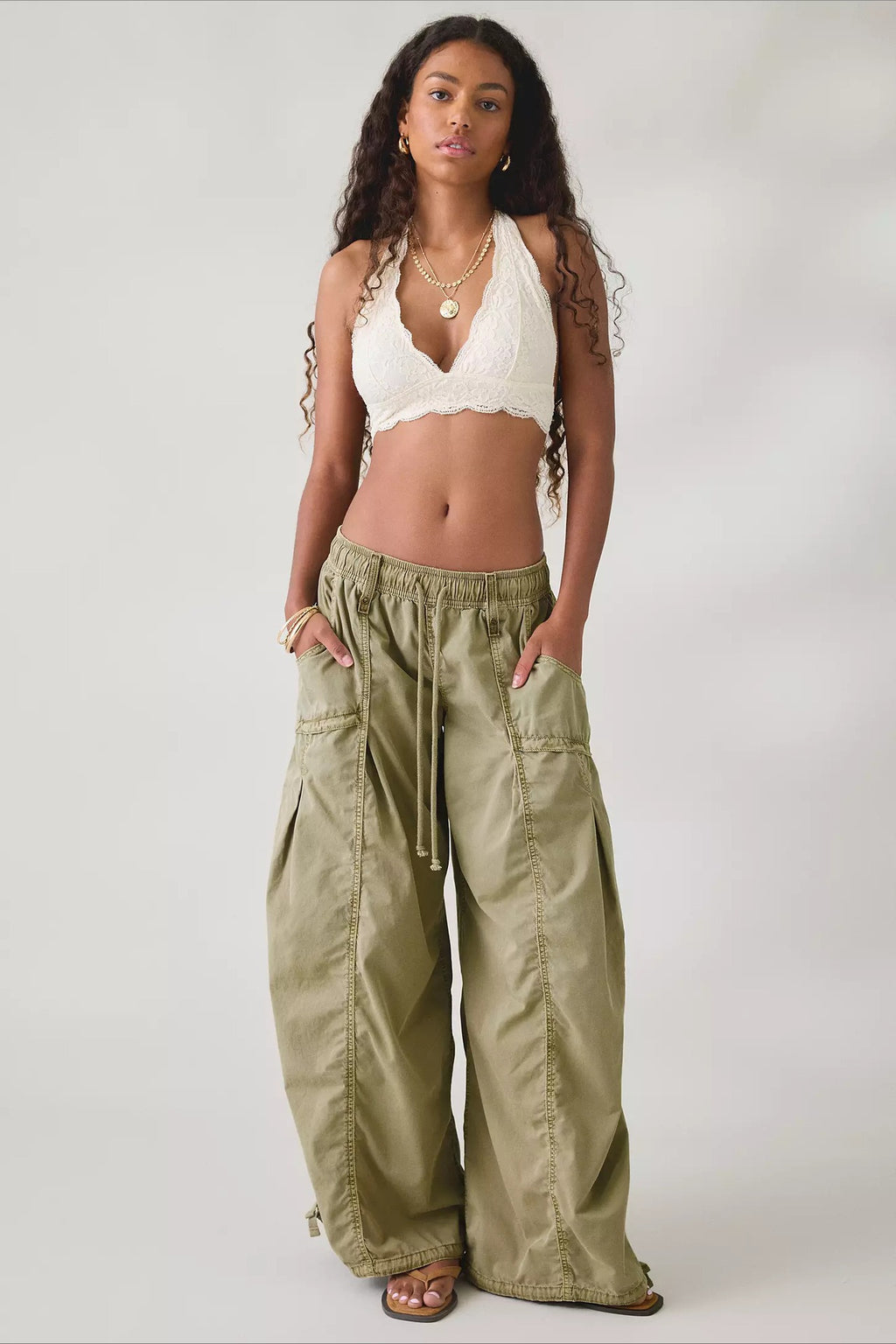 Drawstring Cargo Wide Leg Pants