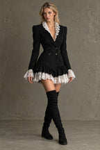 Lace Trim Tailored Blazer Mini Dress