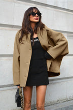 Brown Oversized Batwing Sleeve Button Front Coat