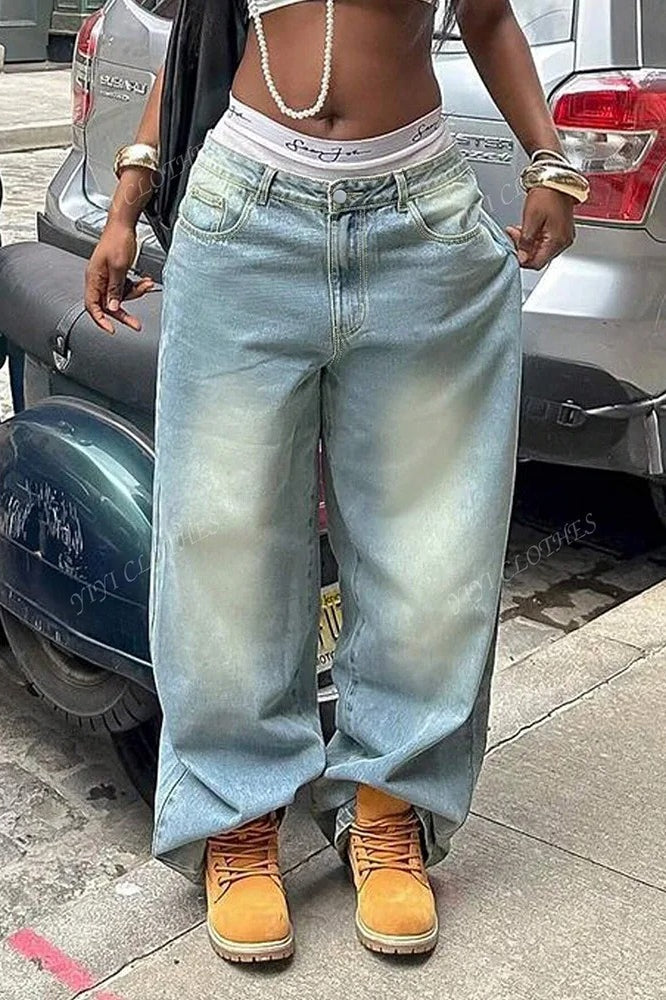 Vintage Washed Loose Fit High Waist Jeans Secondary image