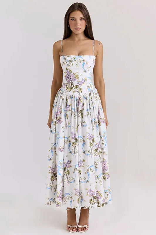 Print Pleated Spaghetti Maxi Dress Main image