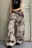 Mottled Print Wide Leg Cargo Jeans