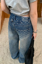 Star Print Washed Wide Leg Jeans