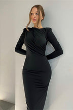 Crew Neck Long-Sleeve Bodycon Dress