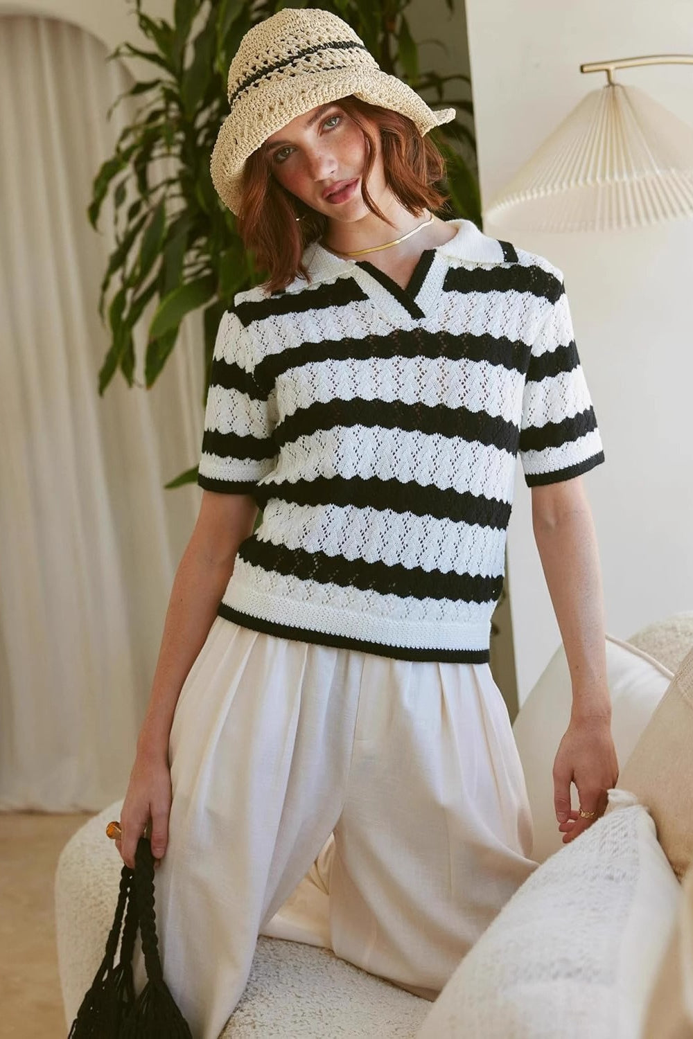 Striped Polo Short Sleeve Sweater Secondary image