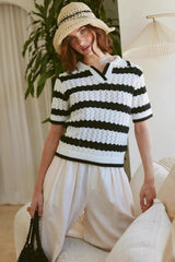 Striped Polo Short Sleeve Sweater