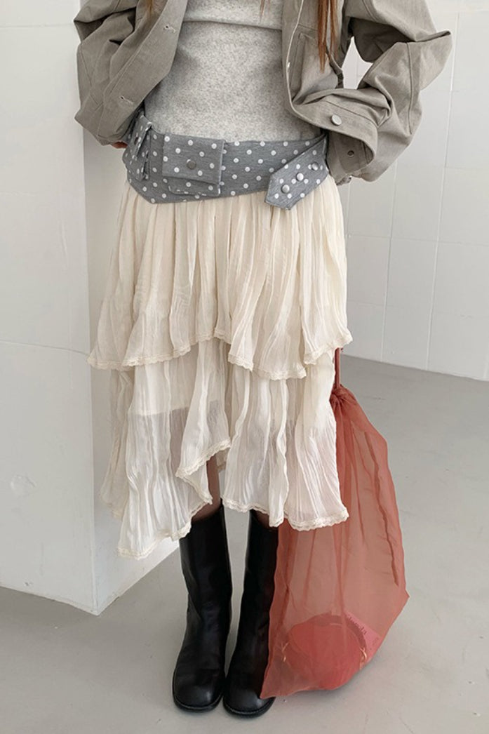 Irregular Elegant Flowy Solid Color Midi Skirt Secondary image