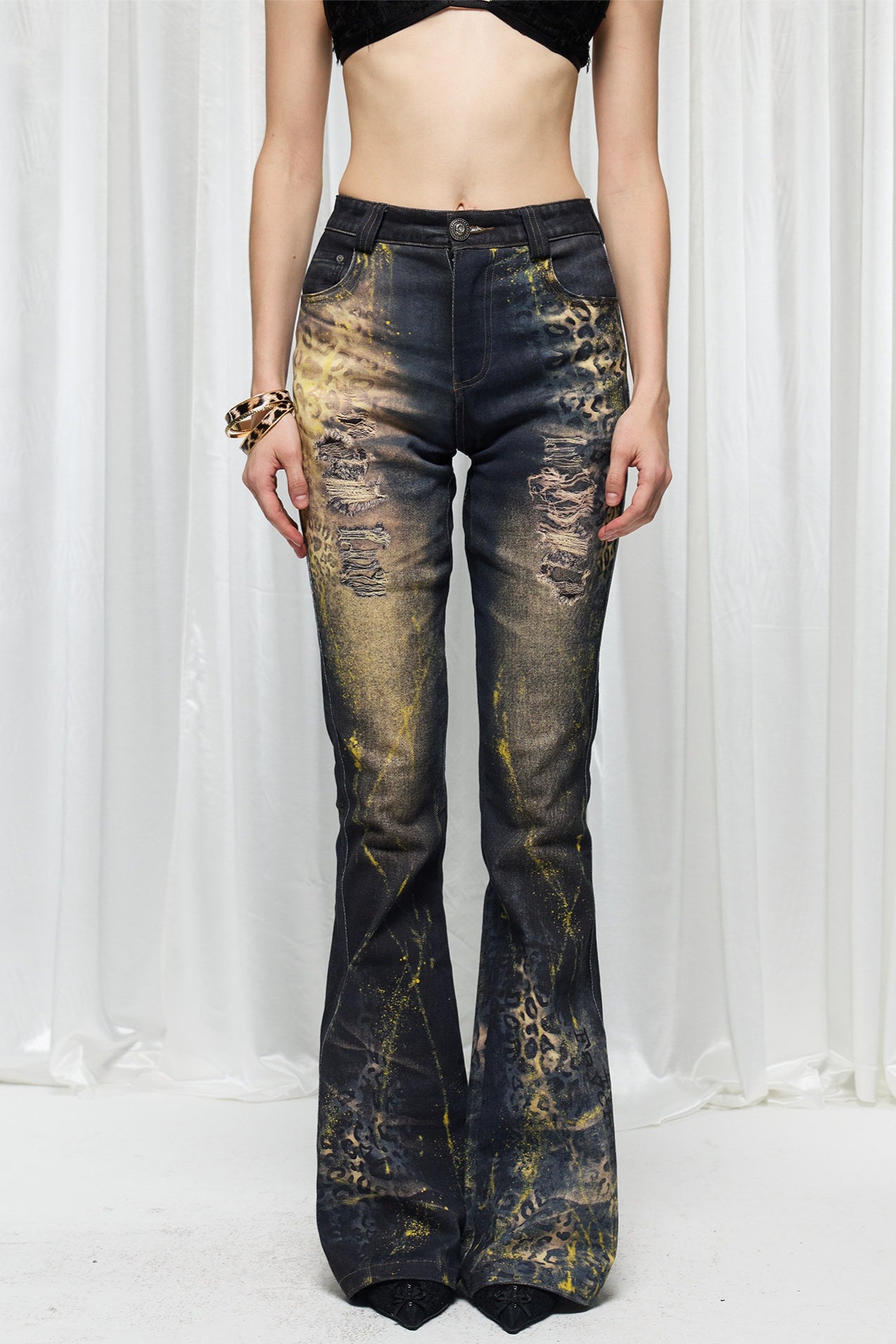 Ornate Graphic Plus Size Washed Flare Jeans Secondary image