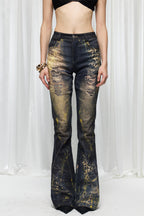 Ornate Graphic Plus Size Washed Flare Jeans
