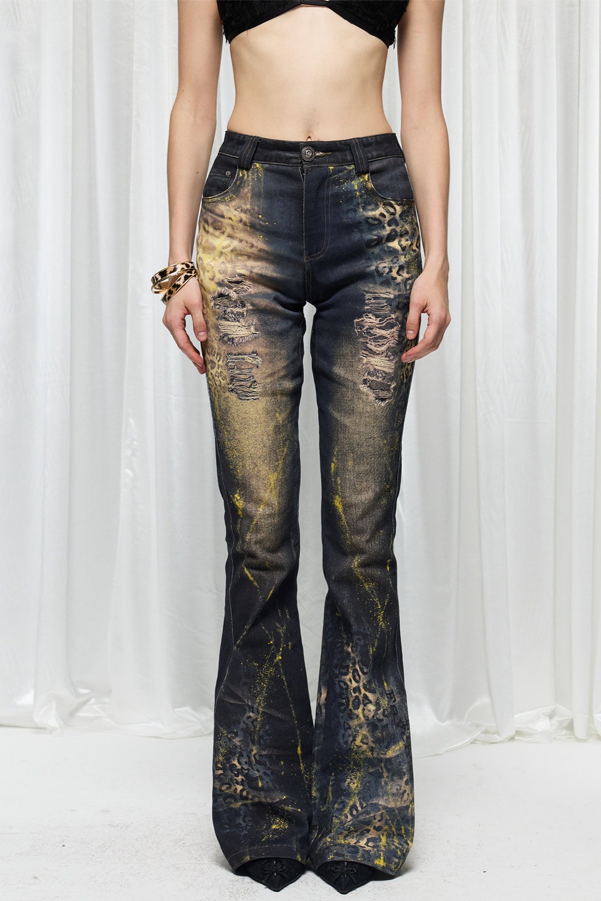Ornate Graphic Plus Size Washed Flare Jeans