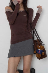 Color Block One Shoulder Knit Top