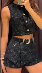 Tweed Vest Shorts Short Suit