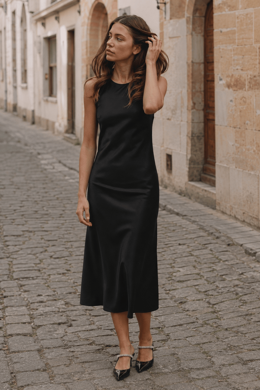 Black Satin Sleeveless Slip Dress Secondary image