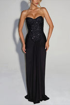 Sequin Corset Strapless Draped Party Dress