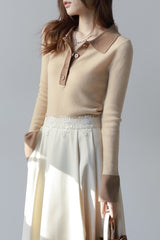 Polo Collar Contrast Cuff Knit Top