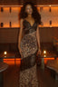Leopard Lace Cami Panel Bodycon Maxi Lace Dress