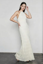 Open Back Ruched Stripe Tie Ruffle Maxi Vacation Dress