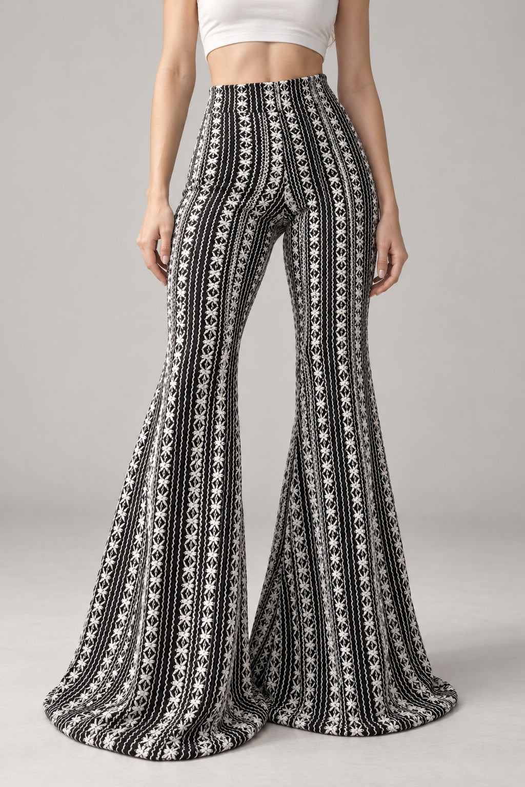 Striped Knit Elastic Flare Pants