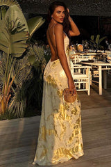 Sexy Backless Gold-Foil Cami Silk Dress