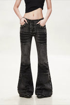 Rivet Strap Washed Utility Flare Jeans