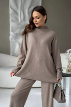 Slit Detail Sweater Wide Pants Knit Set