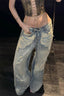 Light Wash Distressed Ripped Straight Low Rise Wide Leg Jeans