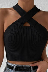 Knit Cross Neck Crop Top