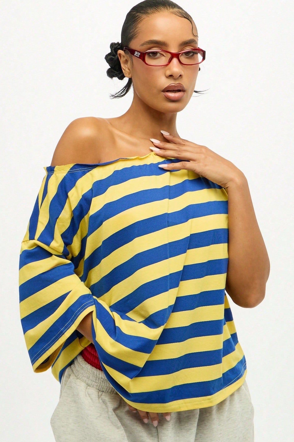 Striped Off Shoulder Oversized Short Sleeve T-Shirt Main image