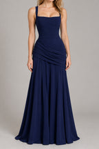 Square Neck Ruched Milk Silk Formal Dress