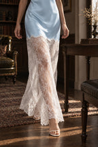 Chic Lace Trim Satin Halter Neck Slim Maxi Dress