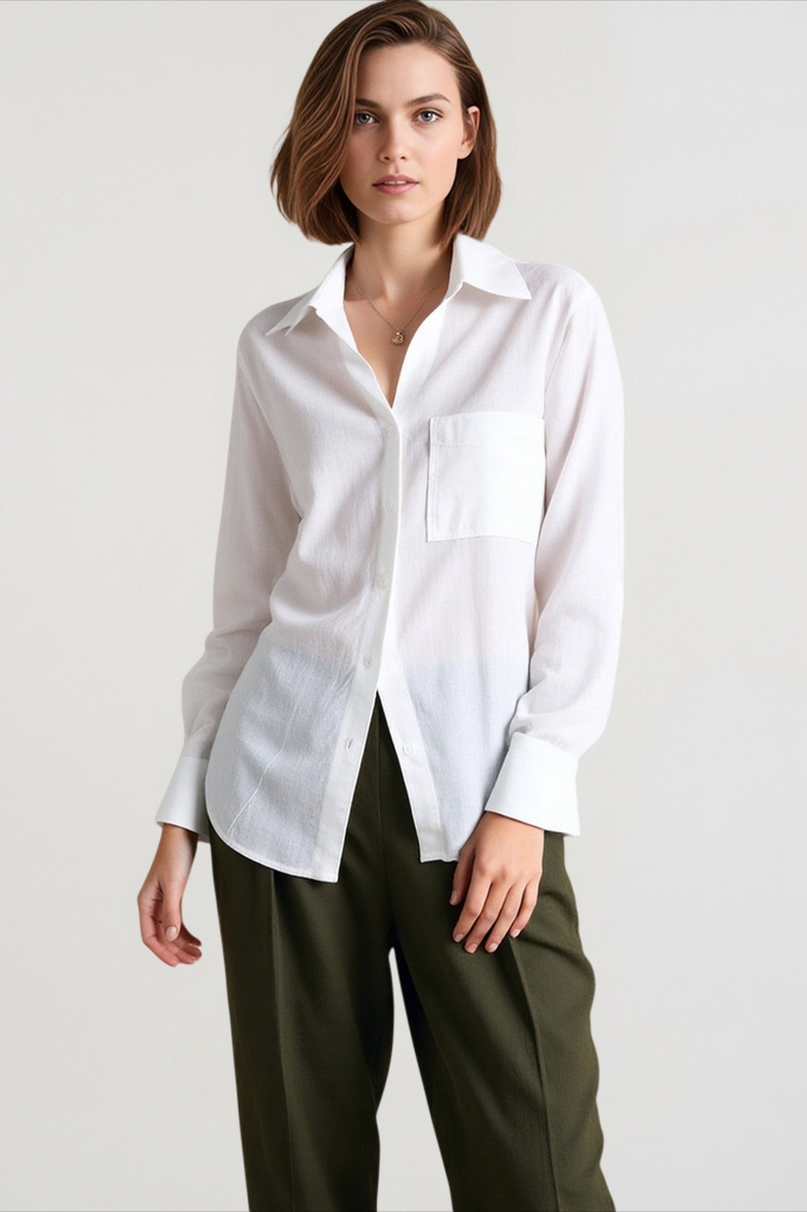 Linen Relaxed Collared Long Blouse Secondary image