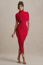 Shawl Drape Ruched Bodycon Midi Party Dress