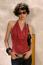 Polka Dot Halter Backless Tank Top