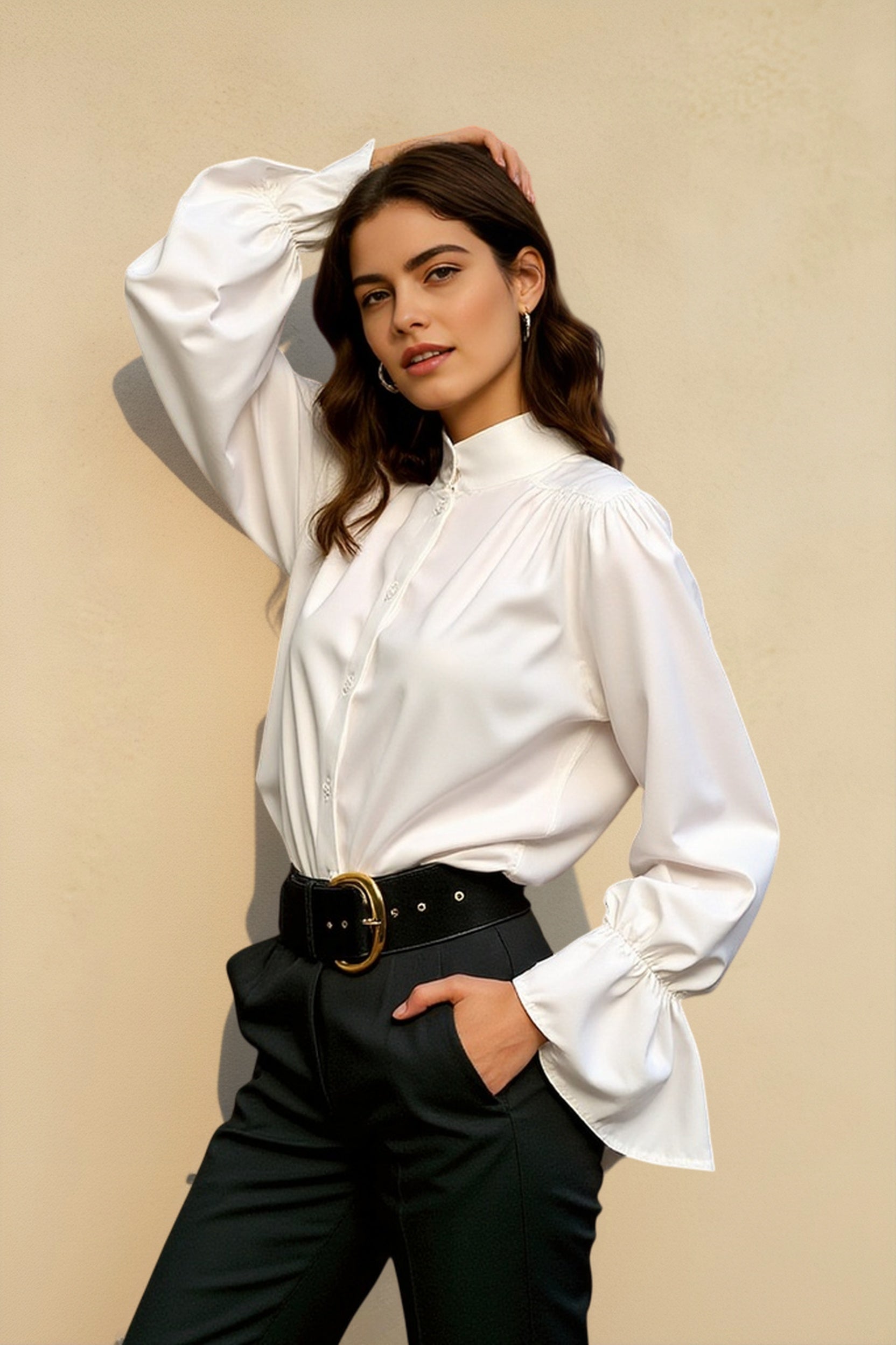 Mandarin Collar Puff Sleeve Blouse Secondary image