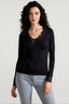 Vintage Lace Patchwork Fairy Grunge V Neck Long Sleeve Slim Fit Black T-shirts