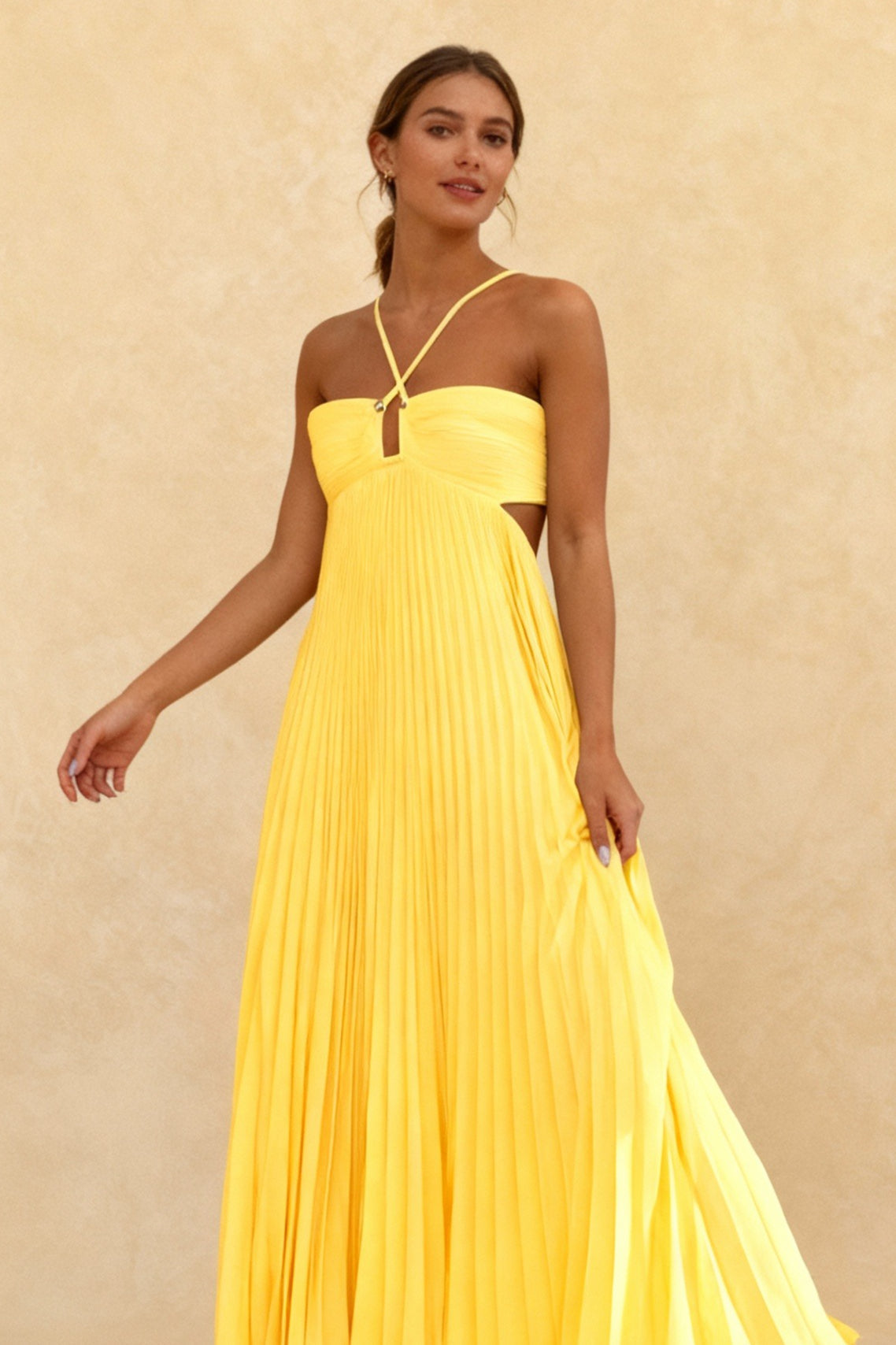 Pleated Blue Halter Maxi Dress Main image