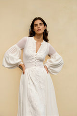 Embroidered Sheer Lace High Waist Vacation Dress