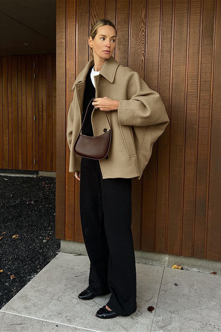 Brown Oversized Batwing Sleeve Button Front Coat
